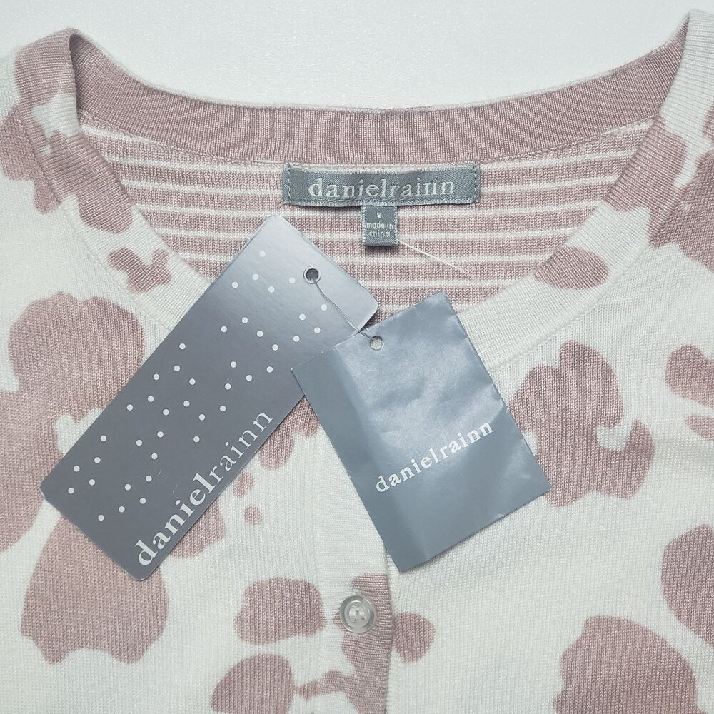 Daniel Rainn Cardigan Sweater Women Small Light Mauve White Abstract Flower Chic - Picture 12 of 16